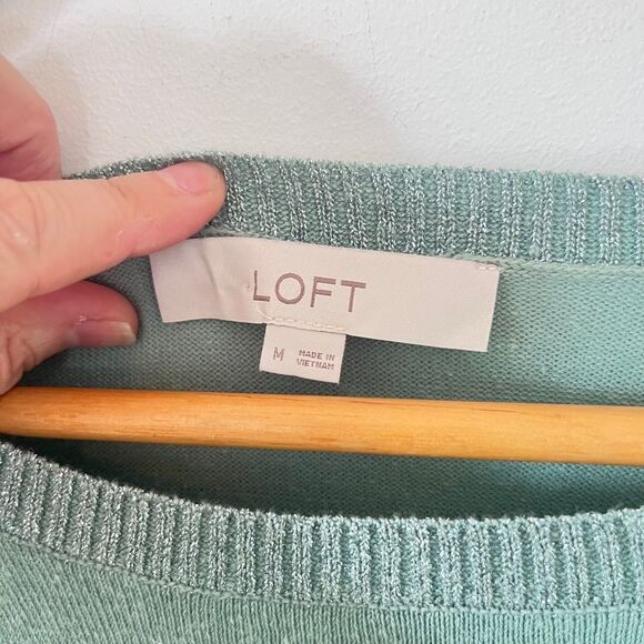 LOFT Mint Green Linen Blend Lightweight Sparkle Detail Sweater - Picture 5 of 6